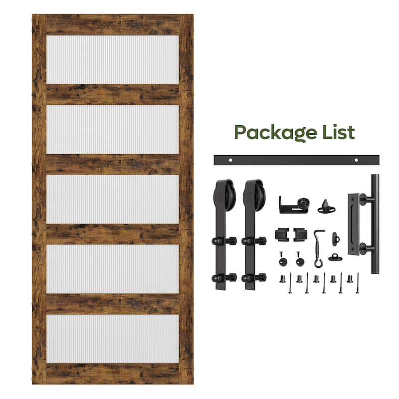 36 in × 84 in Sliding Frosted Glass Barn Door Interior Door with Installation Hardware Kit - N/A