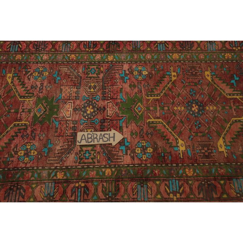 Hand Knotted Oriental 100% Wool Carpet Traditional Geometric Oranges & Rust Heriz Area Rug - 7' 4'' X 3' 7''
