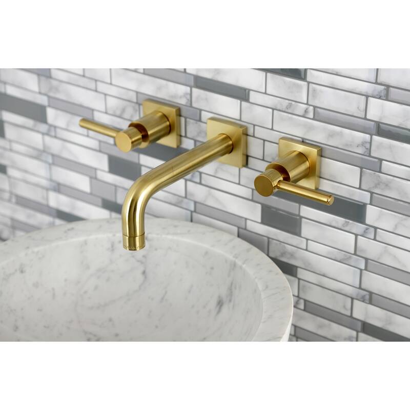 Kingston Brass Concord Two-Handle 3-Hole Wall Mount Bathroom Faucet - Brushed Brass