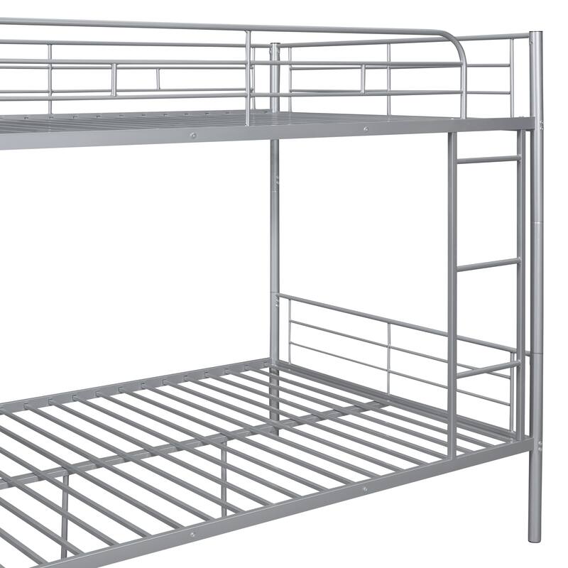 Iron Detachable Bunk Bed Frame, Split Into 2 Beds, Heavy Duty Metal Bunk Bed with Ladder and Guardrail