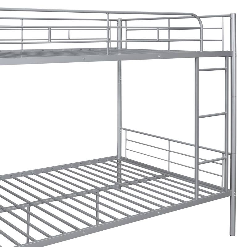 Silver Full Over Full Bunk Bed with Ladder & Safety Guard Rails Metal ...