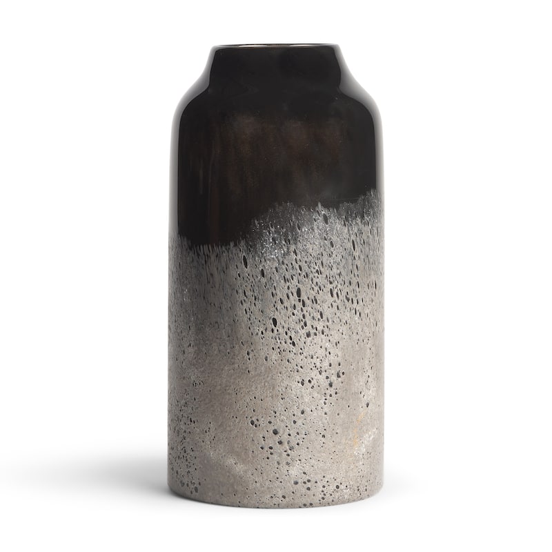 10" Black And Gray Abstract Glass Cylinder Table Vase - 5.20