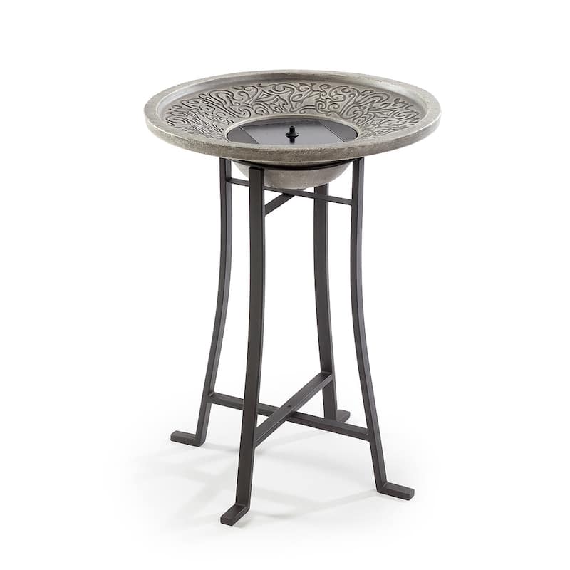 Perello intelliSOLAR Light Cement Birdbath with Remote - Distressed Grey - N/A