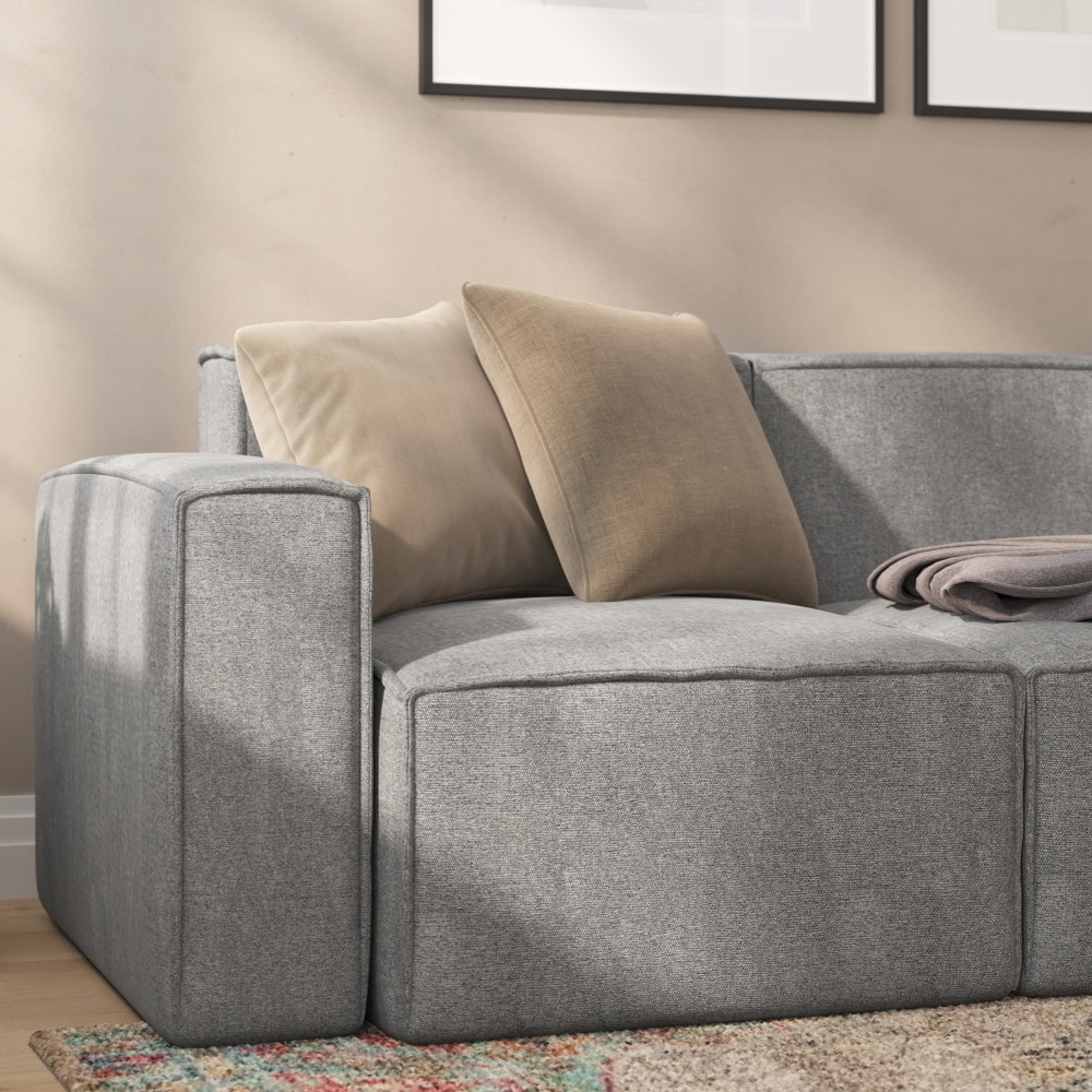 Linen-Like Fabric Modern Adjustable Square Armrest Sofas, Black