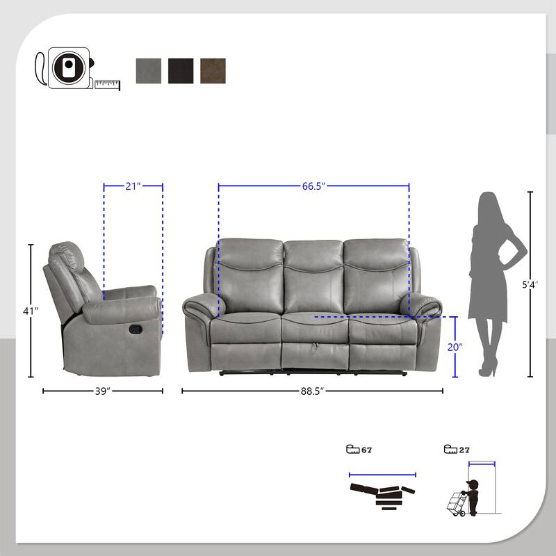 Brisa 3-Piece Manual Reclining Living Room Sofa Set