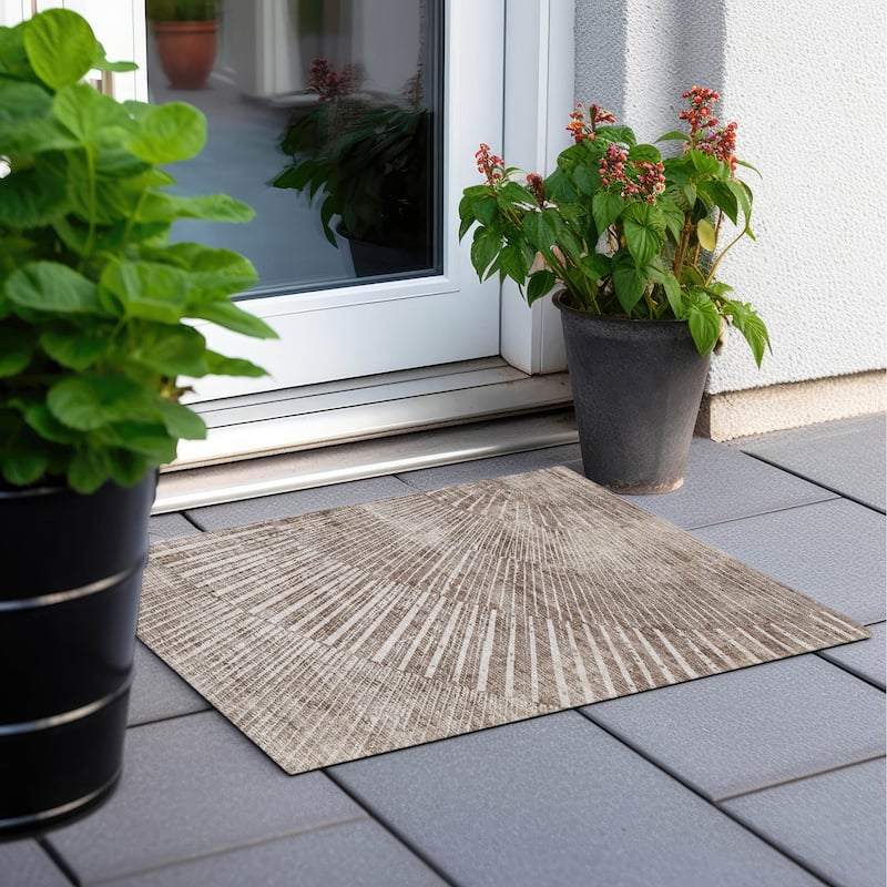 Machine Washable Indoor/ Outdoor Modern Fan Chantille ARug