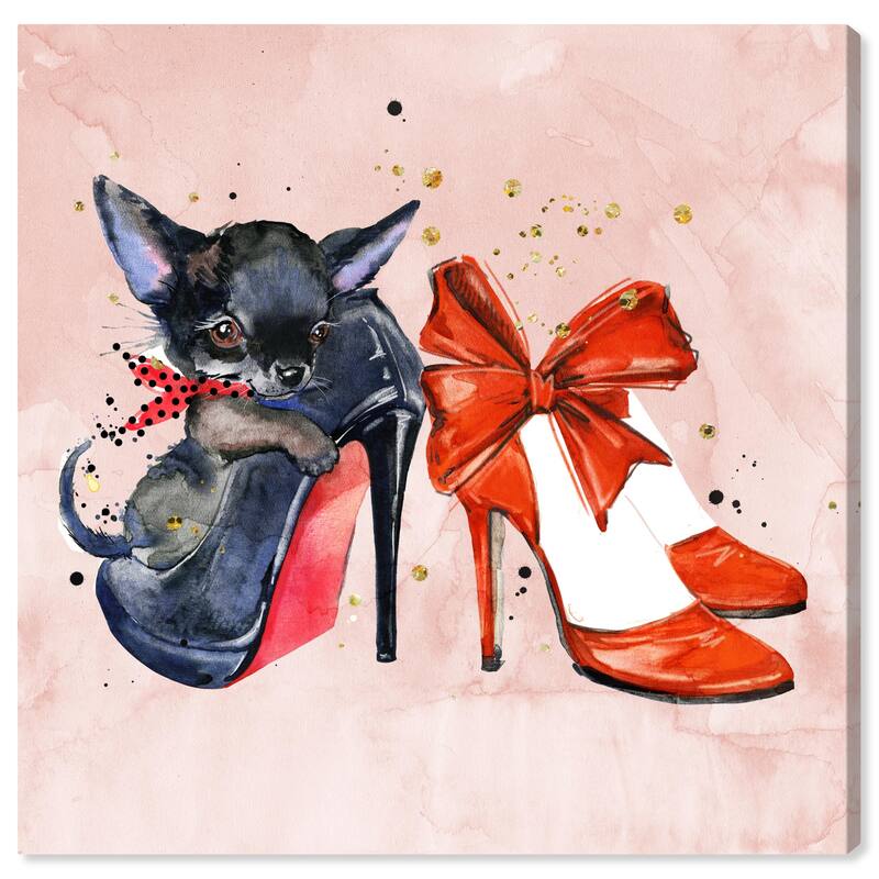 Wynwood Studio Canvas Animals Pooch and Heels II Red and Glam Wall Art Canvas Print