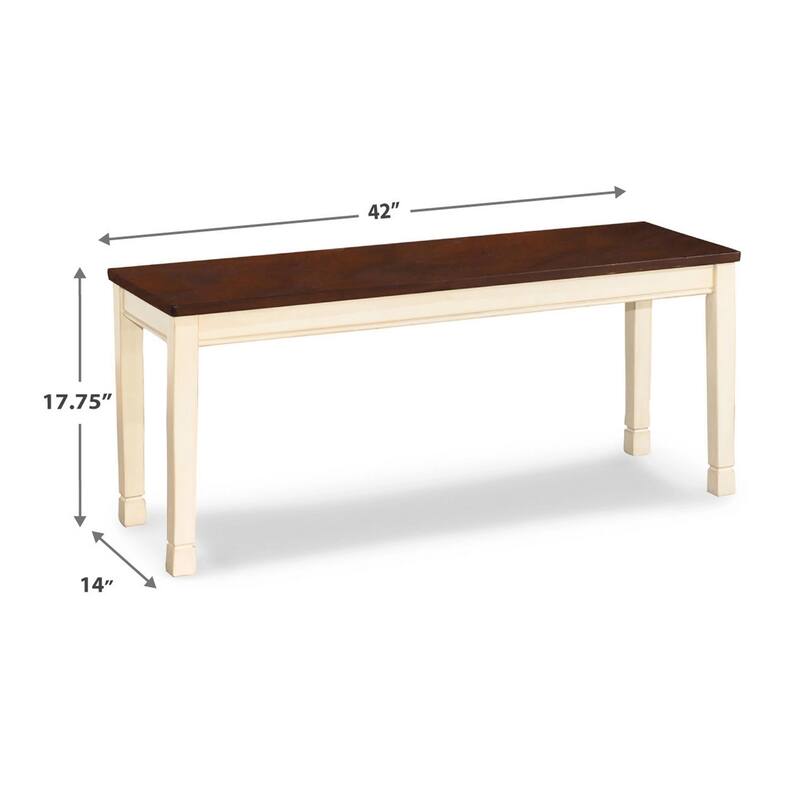 Borg Dining Bench, 42 Inch, Brown Wood Seat, White Straight Legs