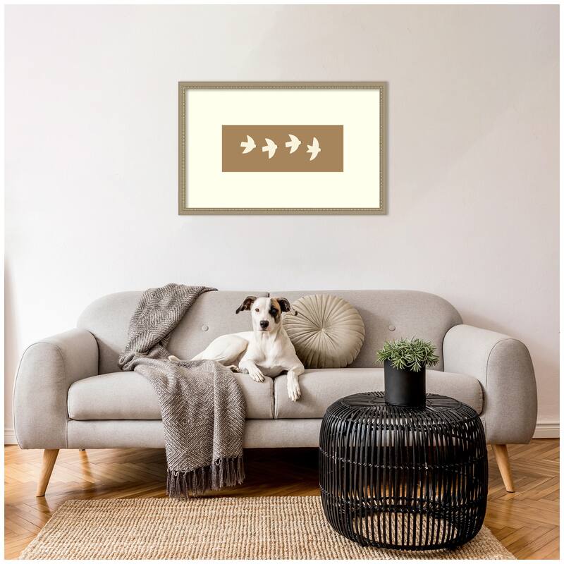 Kate and Laurel Minimalist Birds Panel 2 Brown by Laura Moss Framed Wall Art Print