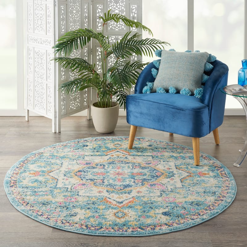 Nourison Cayuga Abstract Medallion Area Rug - 4' Round - Ivory/Light Blue