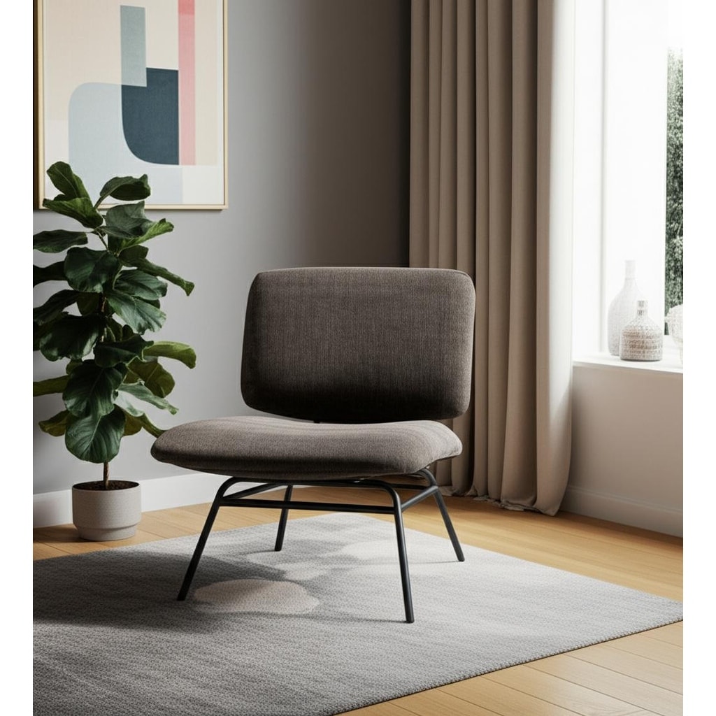 HomeRoots 30" Charcoal and Black Chenille and Metal Slipper Chair - 30.25 in. x 31.00 in. x 25.00 in.