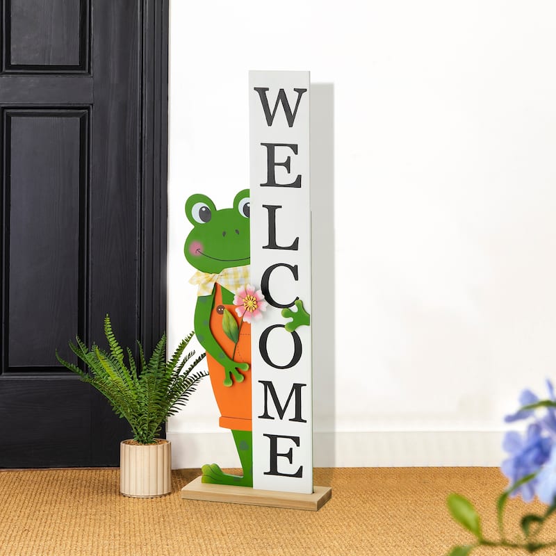 Glitzhome 36"H Wooden Frog Welcome Porch Decor for Outdoor and Indoor