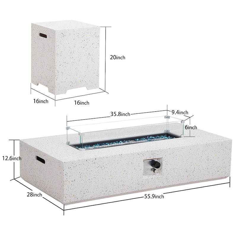 Outdoor Propane Rectangle Fire Pit With Tank Table, Wind Glass