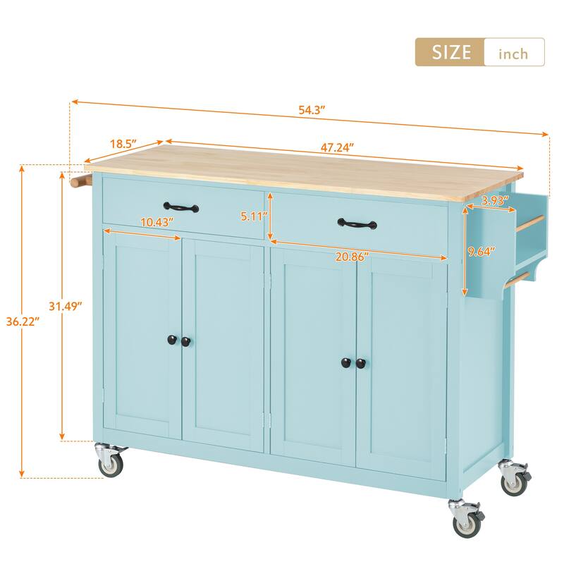Kitchen Island Cart with Solid Wood Top, 2 Drawers and Locking Wheels