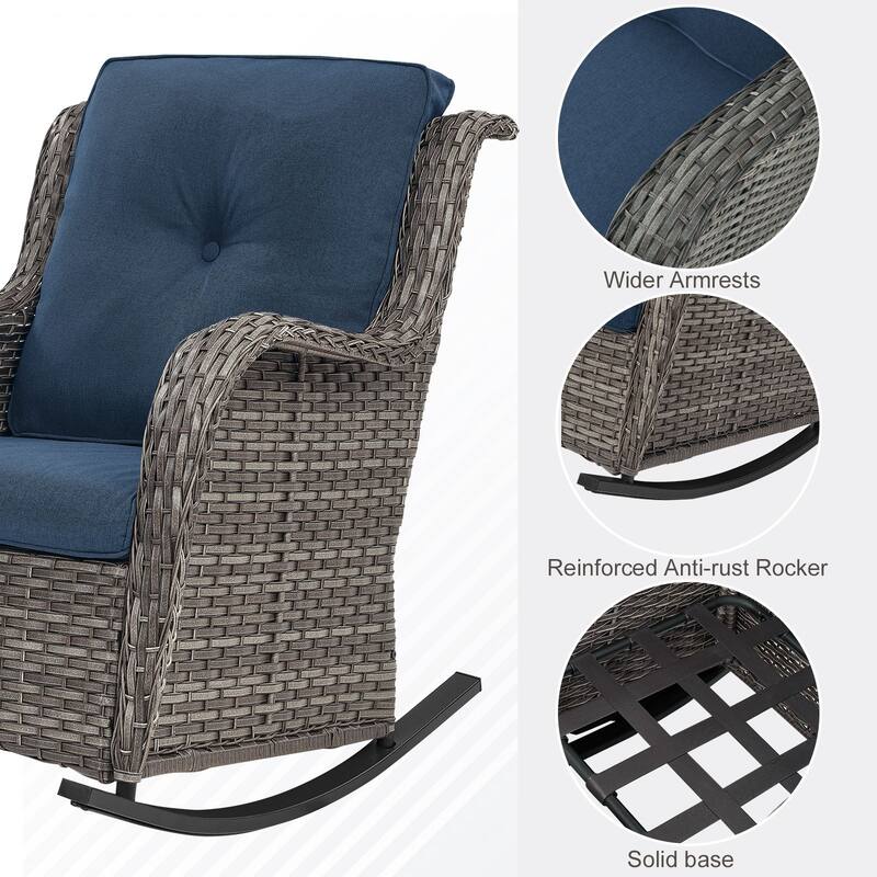 Gymojoy Comfortable PE Rattan Wicker Outdoor Rocking Chair Set of 2
