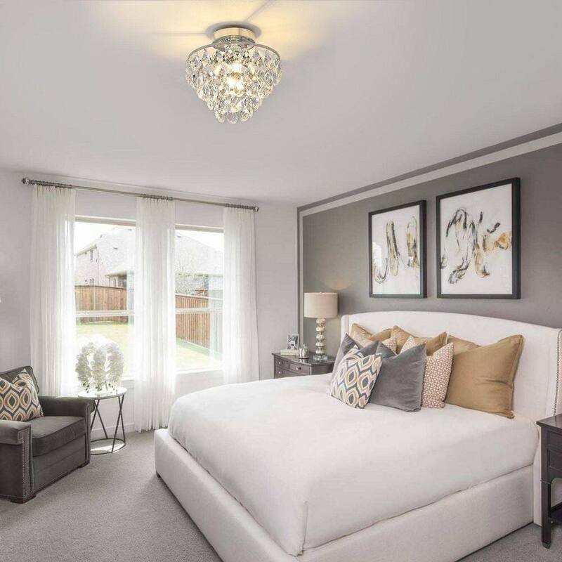 WINGBO Small Crystal Ceiling Light Fixture Mini Semi Flush Mount...