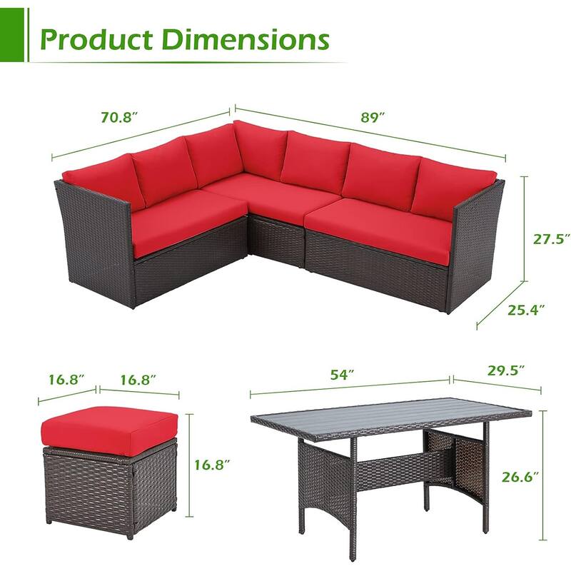AECOJOY 7-Piece Outdoor Patio Wicker Sectional Sofa with Dining Table