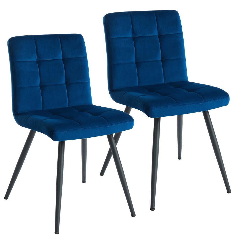 Overstock Set of 2 Blue and Black Contemporary Side Chairs with Square Tufting 32 inch (Blue)