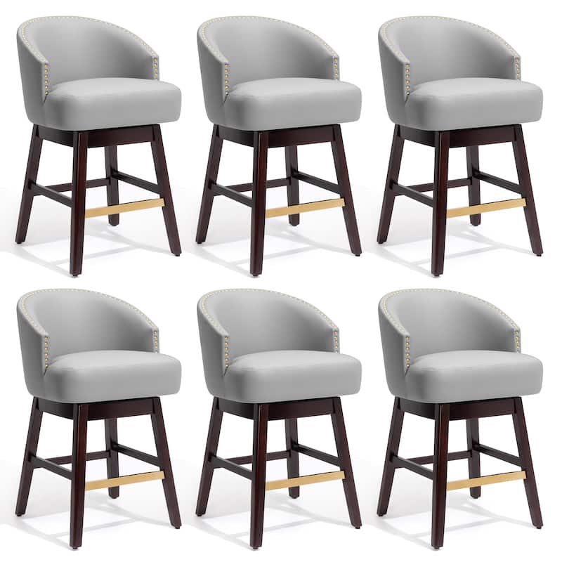 Bar Stools PU Leather / Linen Fabric Upholstered Solid Wood Swivel Barstool Set of 2/4 - Set of 6 - Light Grey - 26.4 inches seat height - Counter Height