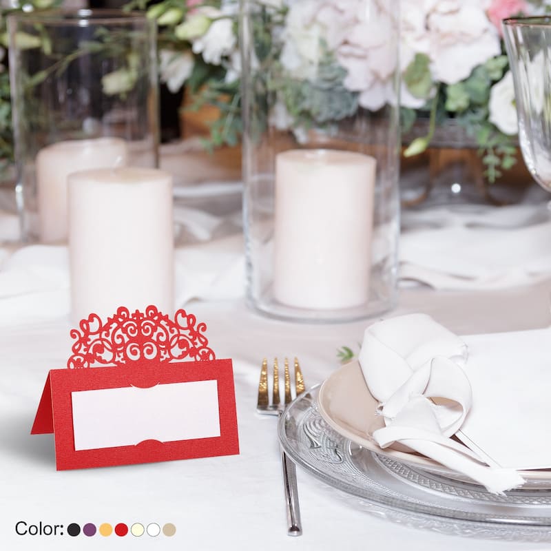 Table Name Place Cards,25Pcs Hollow Lace Cut Design Seat Blank Card, Gold Tone - Gold Tone