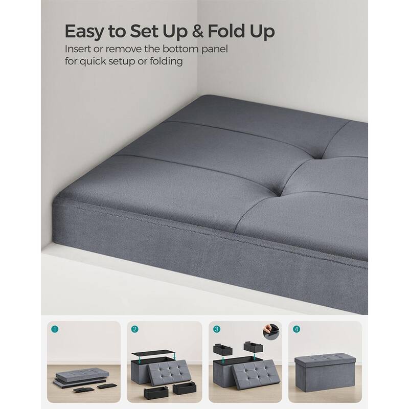 Velvet Padded Storage Ottoman Bench with Foldable Design and Hidden Compartment for Living Room or Bedroom