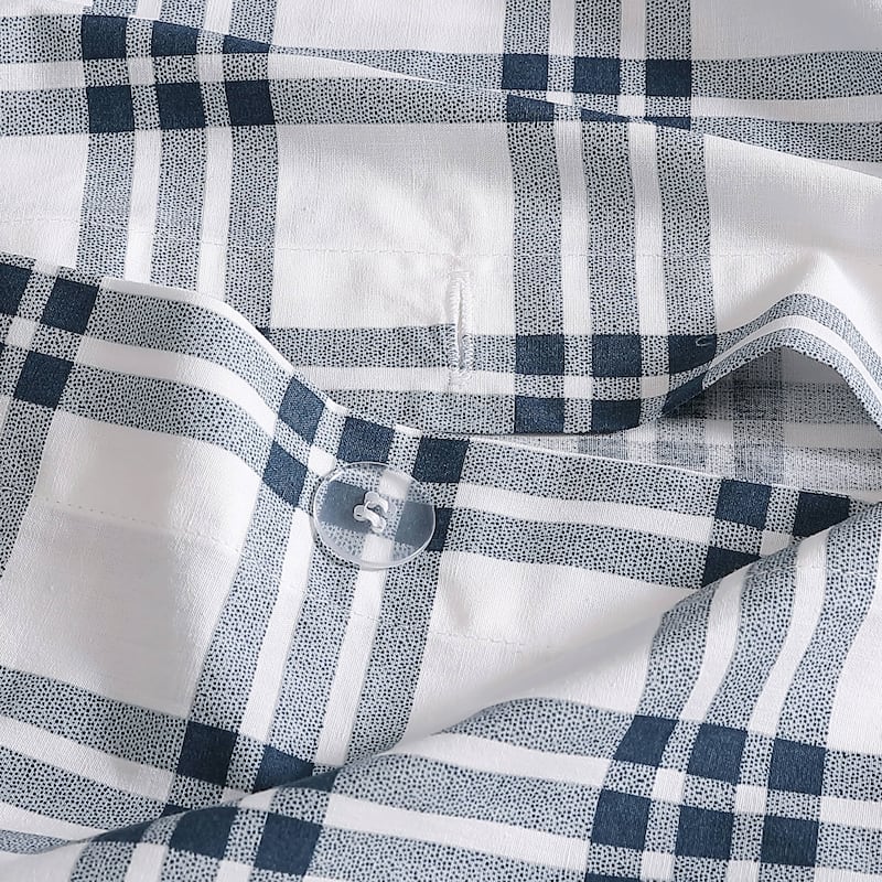 Eddie Bauer Basic Plaid Navy Cotton Percale Duvet Cover Set