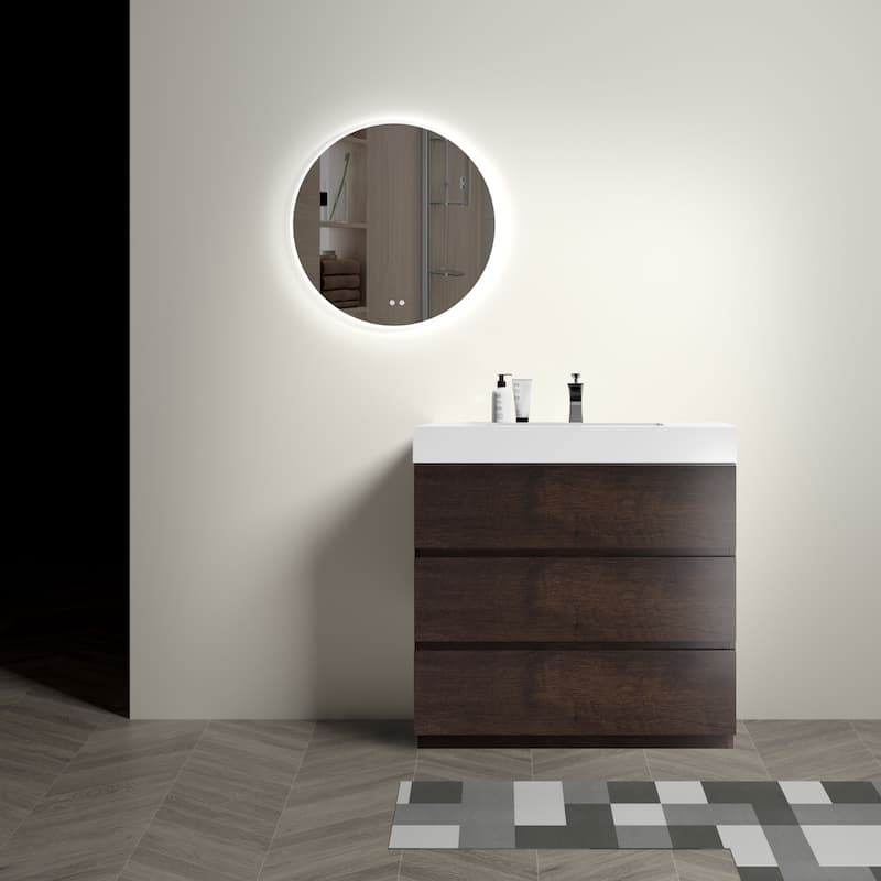 Contemporary 36" Alice Freestanding Bathroom Vanity with Ergonomic Handle-Free Design, Eco-Friendly Construction