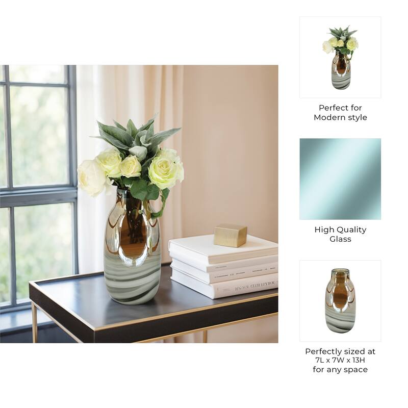 Sagebrook Home Modern Glass Decorative Vase Contemporary Accent Home Decor Statement Piece Handcrafted Art Glass Vessel