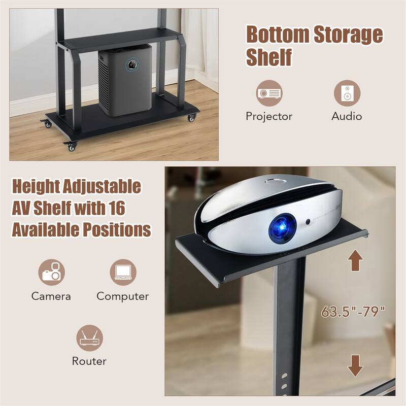 Gymax Mobile TV Cart w/ Wheels Camera Shelf & AV Shelves for 32''-80''