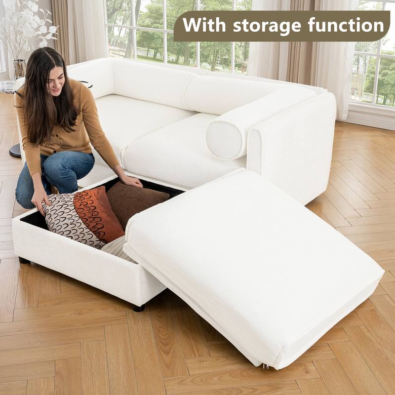 Chenille Upholstered Sofa with Storage, Oversized Modular Sectional Sofa, 3-Seater Couch with Cylindrical Backrest & Armrests