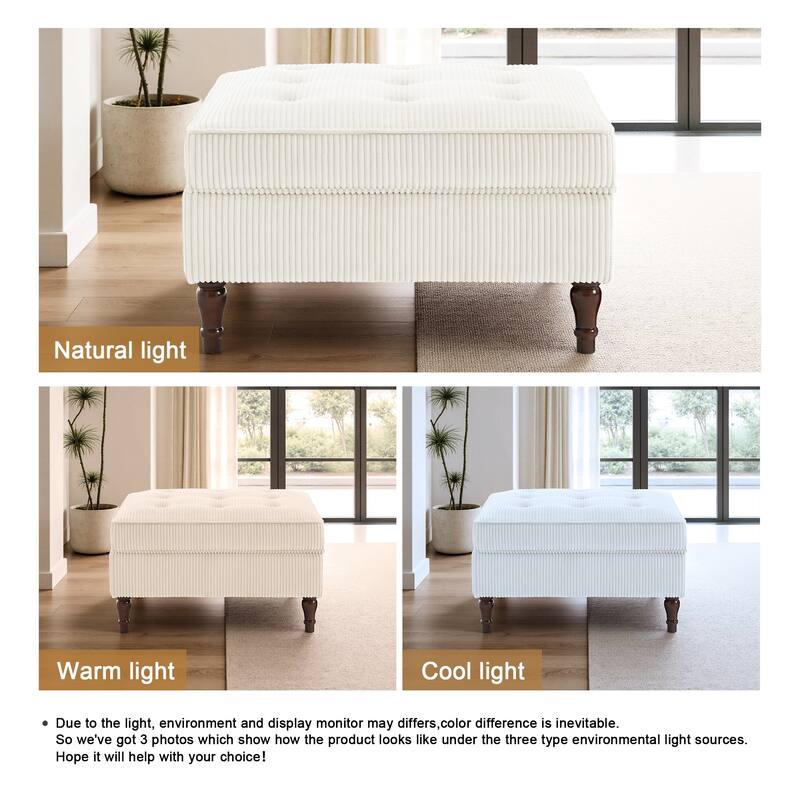 Modular Corduroy Tufted Storage Ottoman with Reversible Tabletop