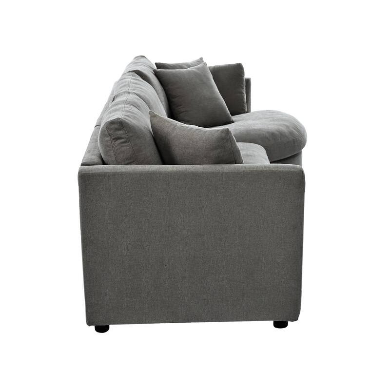 111.4" Polyester Combination Sofa with 3 Pillows, Curved Design and Removable Cushions