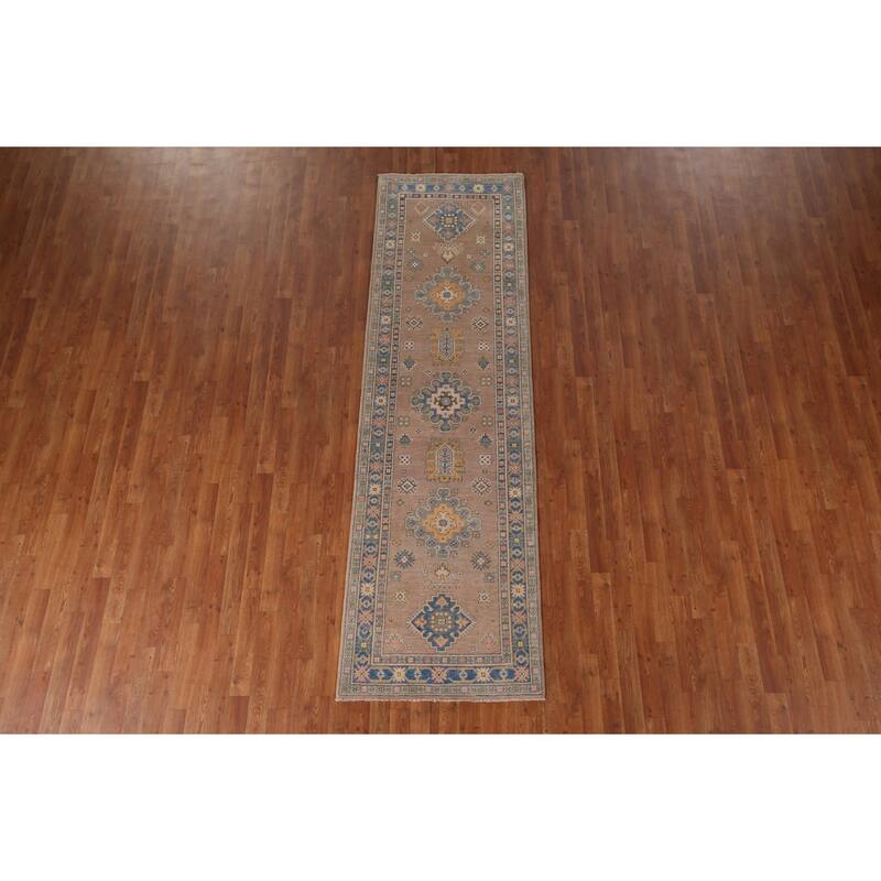 Traditional Brown Kazak Runner Rug Hand-Knotted Wool Carpet - 2'10" x 9'5"