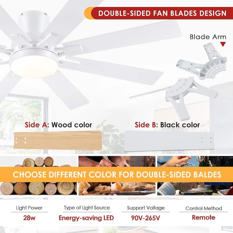 52 Inches Low Profile Ceiling Fan with LED Integrated,Retractable Blades,Remtoe and APP Control,for Bedroom,Living Room