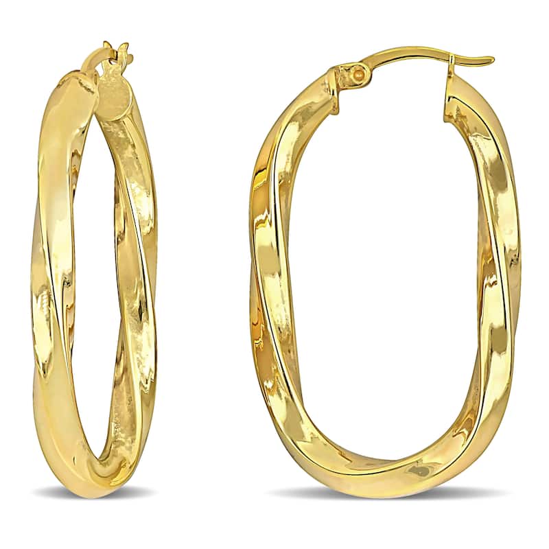 Miadora Yellow Plated Sterling Silver 38x23mm Oval Twist Hoop Earrings