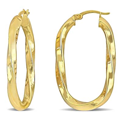 Miadora Yellow Plated Sterling Silver 38x23mm Oval Twist Hoop Earrings