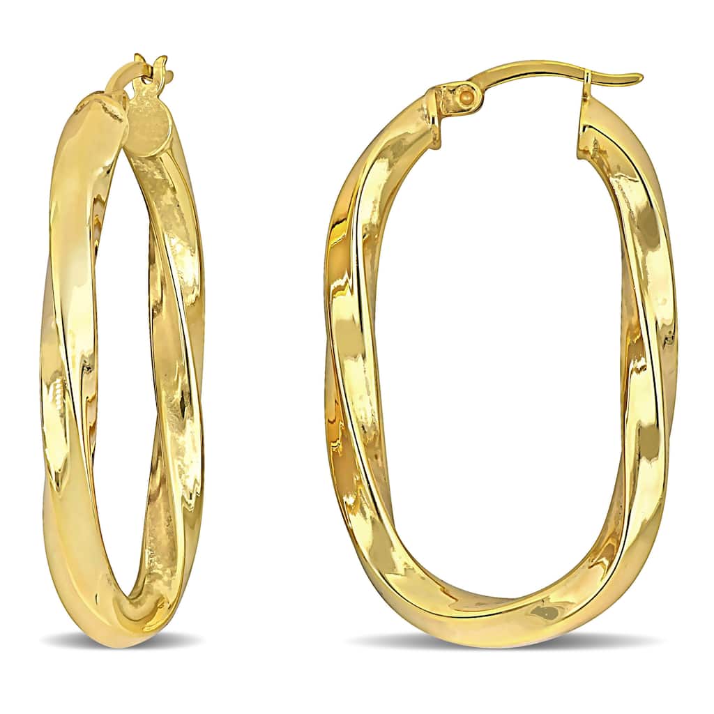 Miadora Yellow Plated Sterling Silver 38x23mm Oval Twist Hoop Earrings