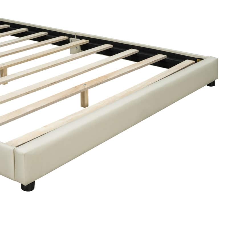 Queen Size & Twin XL Size Upholstered Platform Bed with Headboard, PU Leather Mother & Child Grounded Bed Floor Montessori Bed