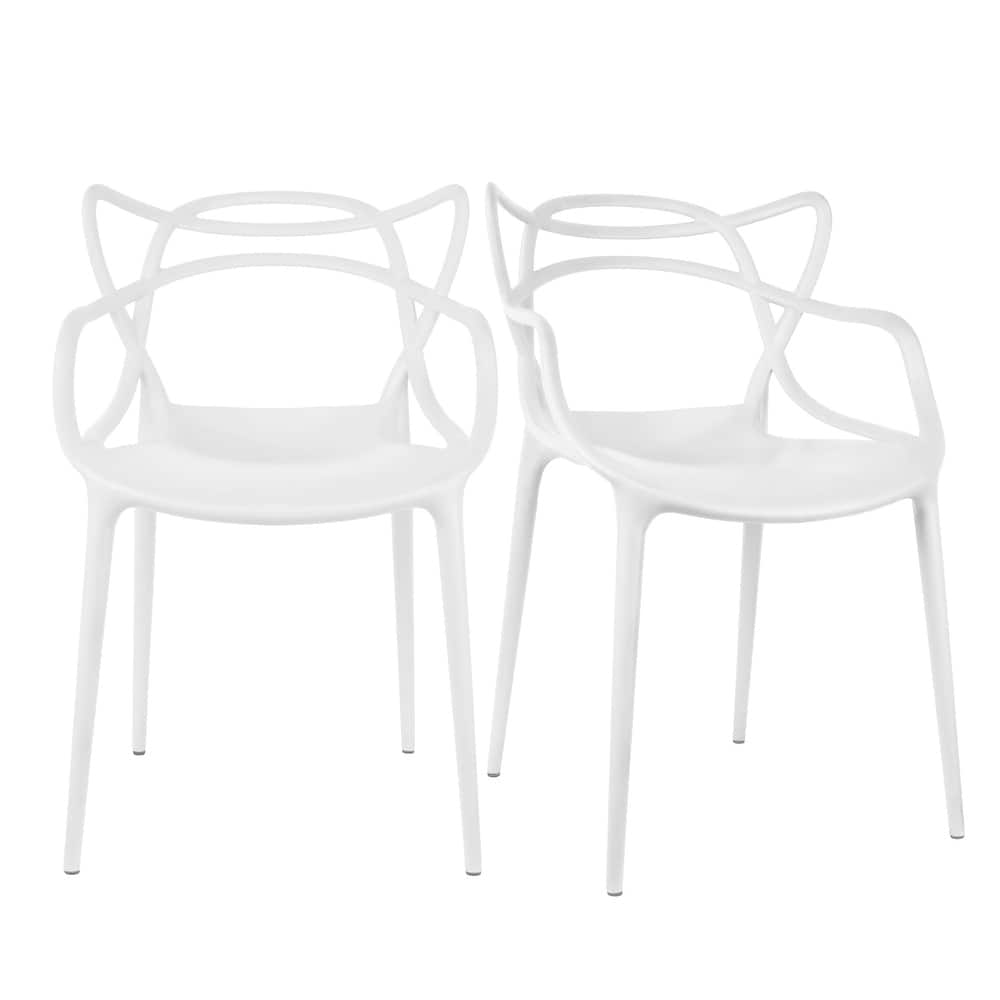 Modern Stackable Geometric Molded Stacking Chairs Dining Armchairs Indoor Outdoor Patio Work Office Kitchen (Set of 2)