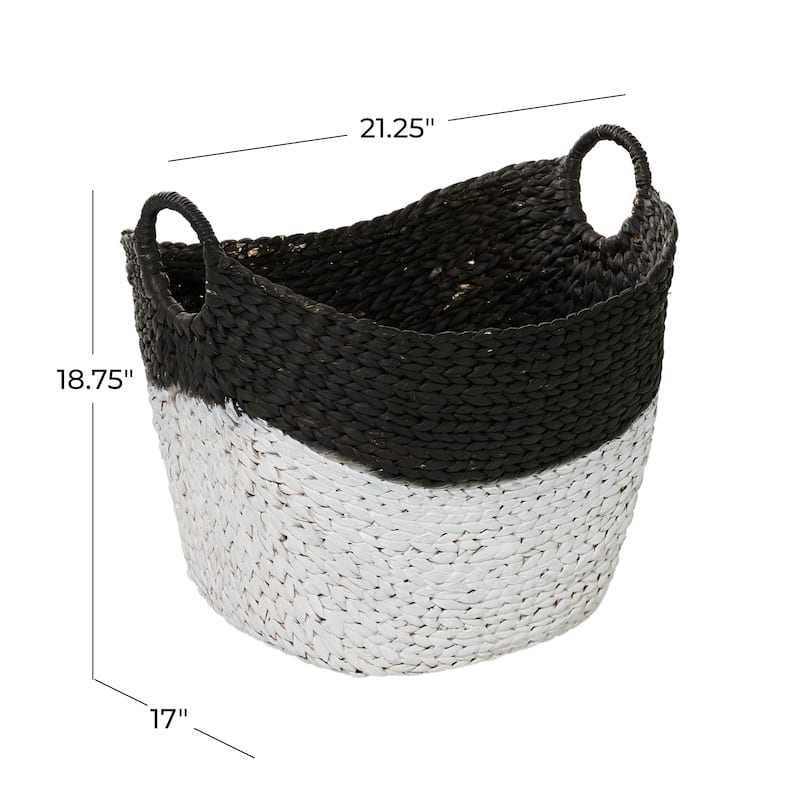Seagrass Handmade Large Woven Decorative and Functional Storage Basket with Handles - Brown, White, Black