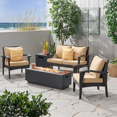 Kahala Outdoor 5-piece Wicker Fire Pit Chat Set by Christopher Knight Home