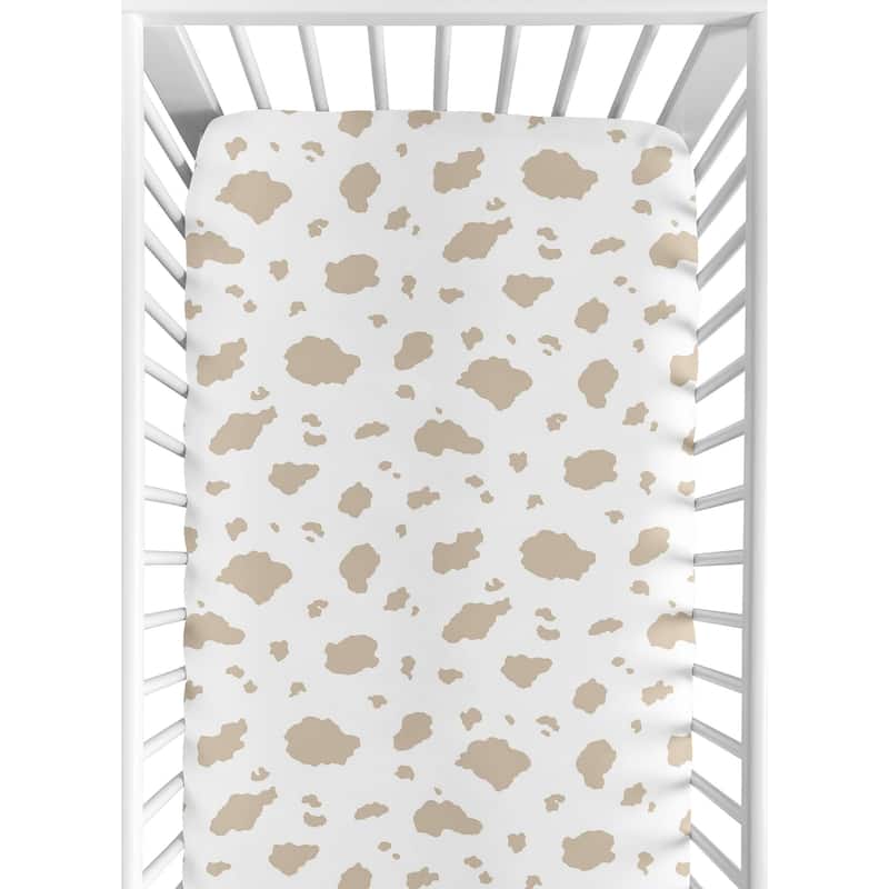 Sweet Jojo Designs Taupe and Cream Cow Print Boy Fitted Crib Sheet for the Western Cowboy Wild West Cow Farm Animal Collection