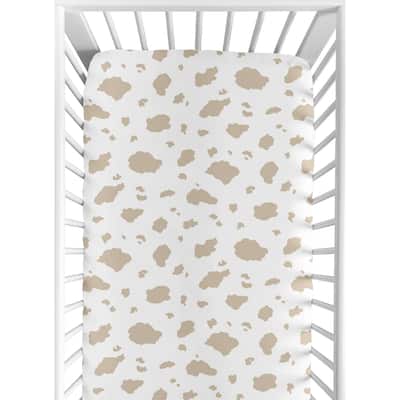 Sweet Jojo Designs Taupe and Cream Cow Print Boy Fitted Crib Sheet for the Western Cowboy Wild West Cow Farm Animal Collection