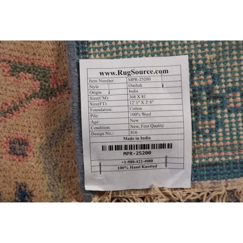 Blue Oushak Oriental Runner Rug Handmade Wool Carpet - 2'8"x 12'1"