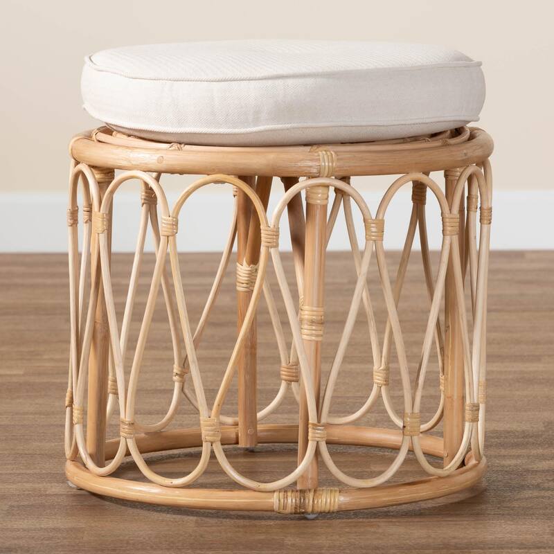 Hachiro Bohemian Natural Rattan Ottoman Footstool