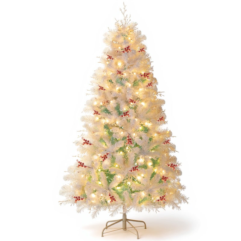Costway 6 FT Pre-lit Artificial Christmas Tree with 599 Branch Tips & - Peacock Blue & White - 6 Foot