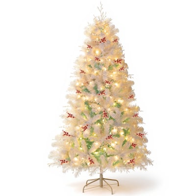Costway 6 FT Pre-lit Artificial Christmas Tree with 599 Branch Tips & - Peacock Blue & White