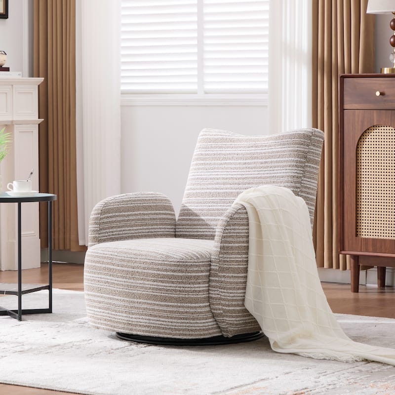 Modern Style 360° Swivel Leisure Chair Fabric Striped Armrest Swivel Chair
