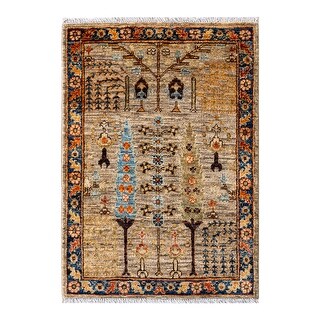 Hand Knotted Traditional Tribal Wool Orange Area Rug - 2' 1" x 3' 0"