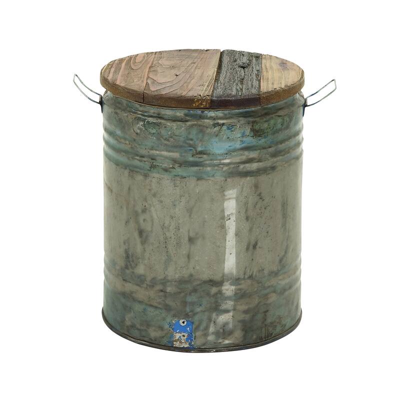 Gray Metal Farmhouse Accent Table with Brown Wood Top - 16 x 16 x 20